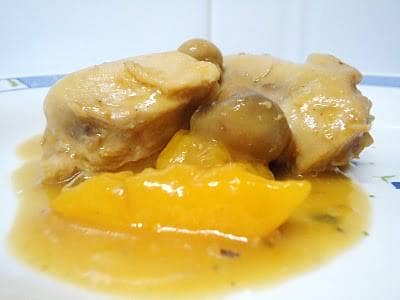 Frango com molho de pessego