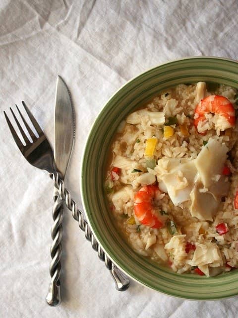 Arroz de Bacalhau com Camarão e Pimentos