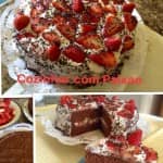 Bolo de chocolate com chantily e morangos Bolo de chocolate com chantily e morangos