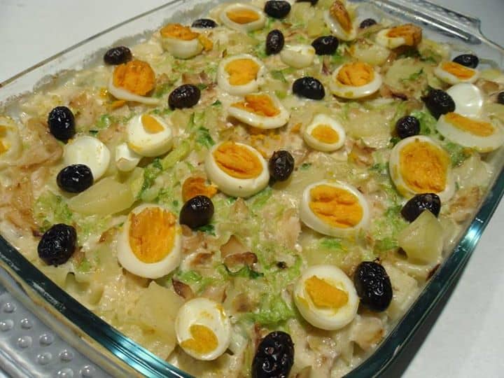 Bacalhau com nata e couve