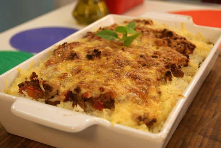 Arroz de Forno com Berinjela e Carne Moída